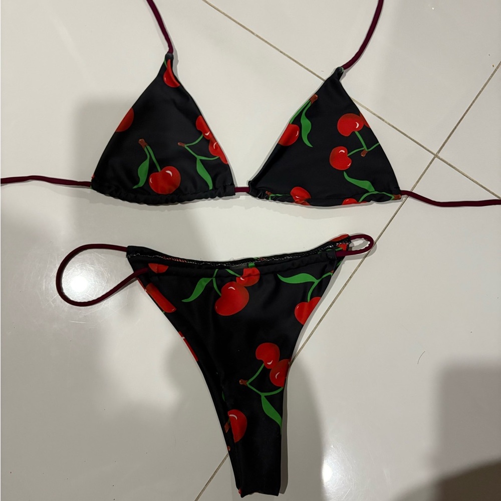 SHEIN Black and Red Cherry Bikini